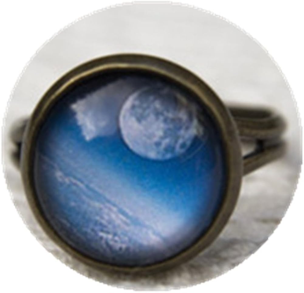 Moon Ring, Blue Ring, Adjustable Ring, Glass Dome Ring