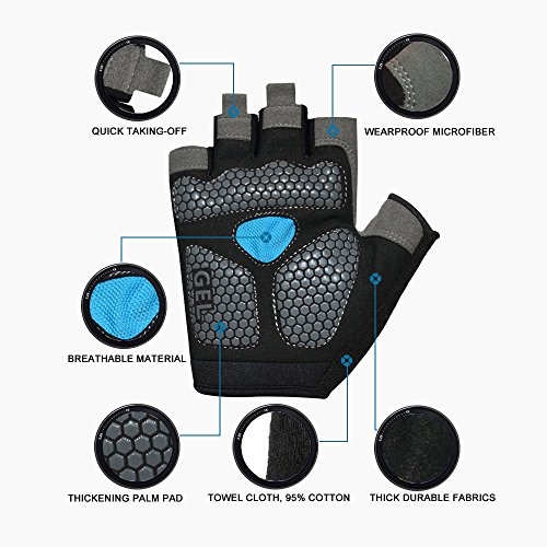 HuwaiH Cycling Gloves Men's/Women's Mountain Bike Gloves Half Finger Biking Gloves | Anti-slip Shock-absorbing Gel Pad Breathable Cycle Gloves (Sky Blue, Large(Male)) - Thumbnail 3