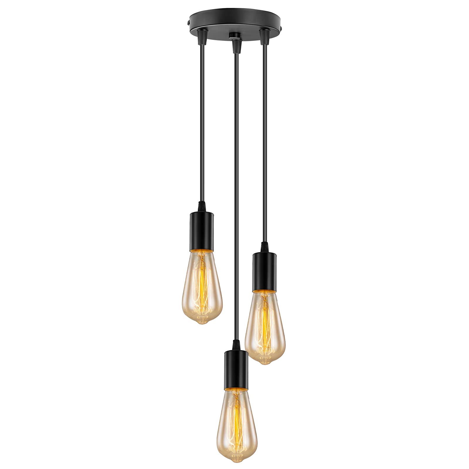 Licperron Black Industrial Pendant Light with 3 Lights,Vintage Farmhouse Hanging Light for Dining Room and Living Room