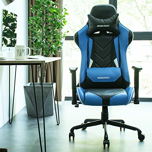 Furniture High Back Pu Leather Reclining Gaming Chair Blue