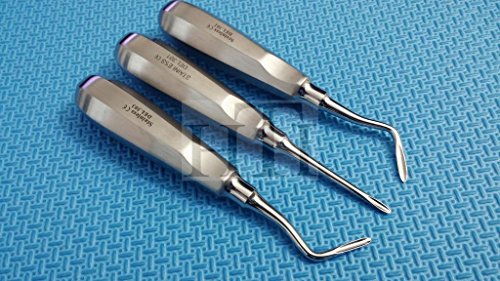 SET OF 3 FRENCH STEEL DENTAL APICAL ROOT TIP ELEVATORS RIGHT+LEFT + STRAIGHT ( HTI BRAND)