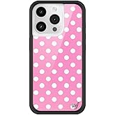 Wildflower Cases - Compatible with iPhone 15 Pro | Protective Black Bumper, 6.5ft Drop Test Certified, Women Owned Small Business | Bright Aesthetic Cute Trendy | Polka Dot - Pink and White