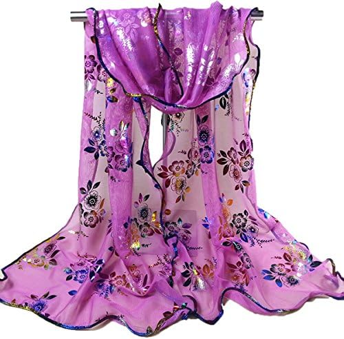 USANDY Womens Colorful Flower Lace Chiffon Neck Scarf Soft Wrap Shawl (Purple)