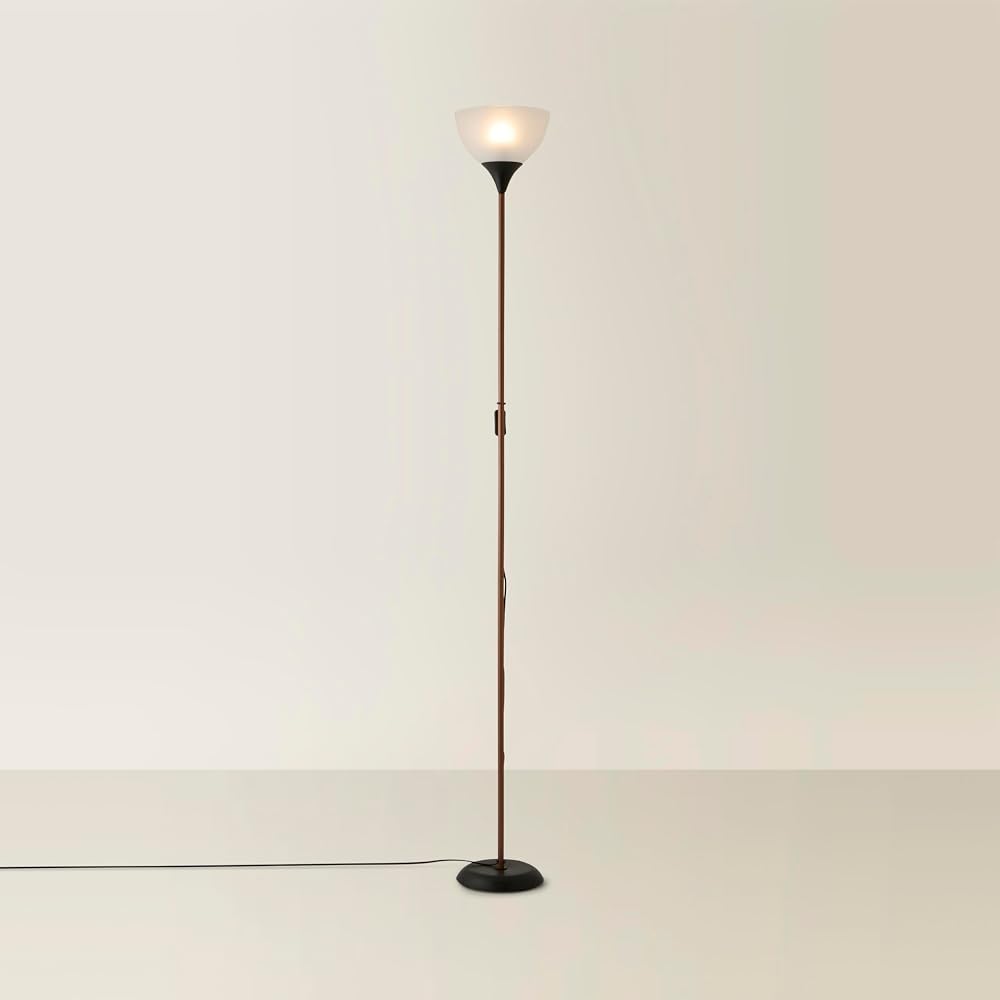 MiniSun Modern Copper and Black Uplighter Floor Lamp with White Shade 6W LED