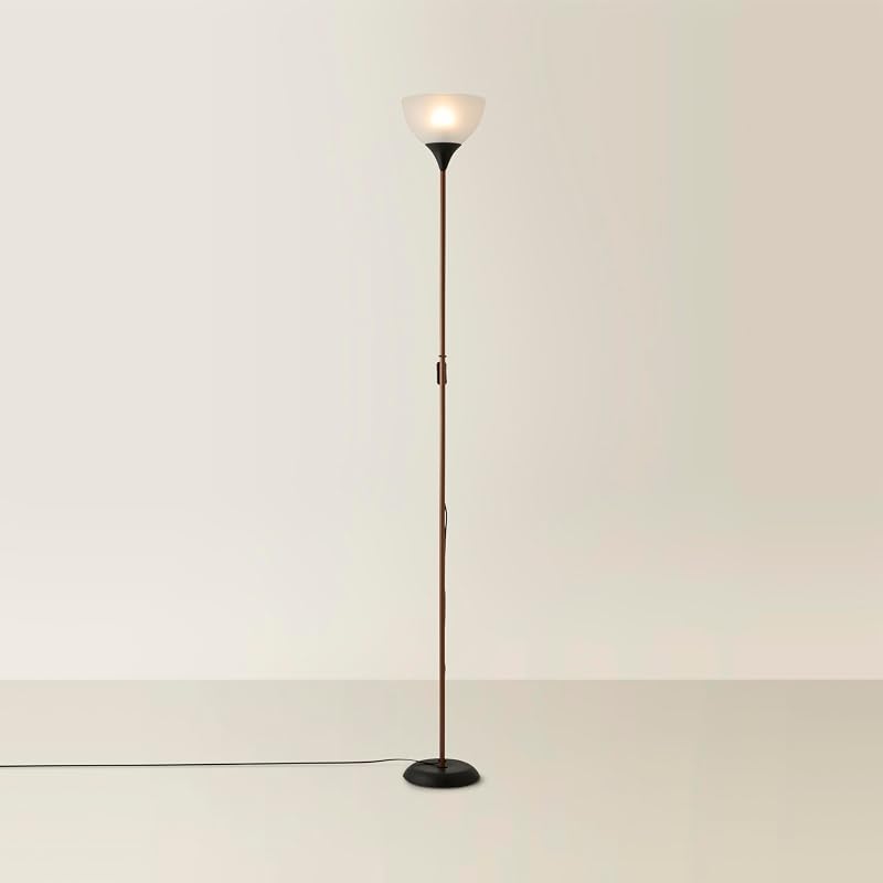 MiniSun Modern Copper and Black Uplighter Floor Lamp with White Shade 6W LED