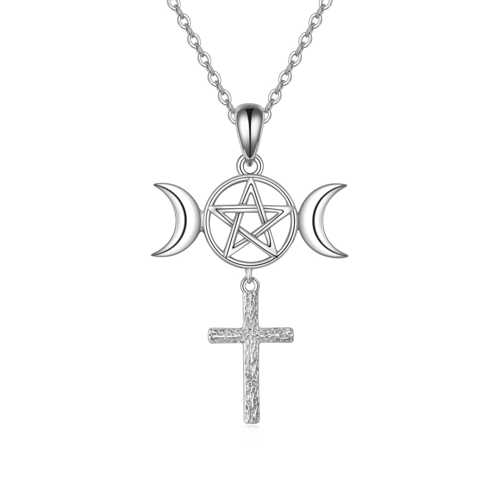 VONALA 925 Sterling Silver Cross Pendant Necklace Christian Jewellery Brithday Gifts for Women Girls (Triple moon cross)
