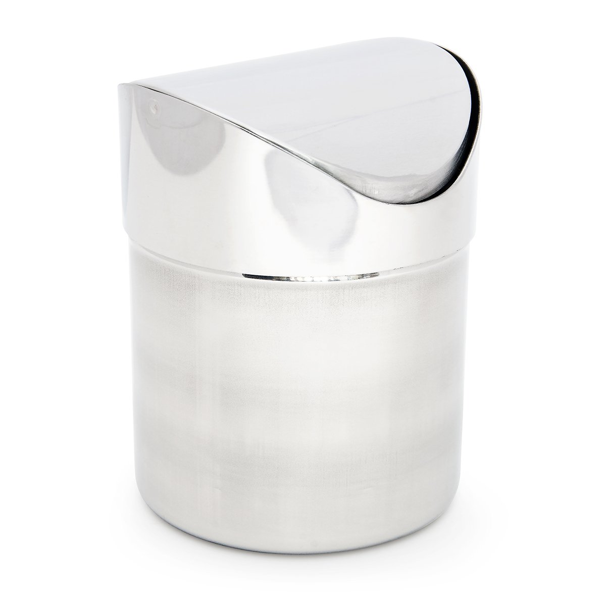 Relaxdays Table Dustbin Mini Waste Bin Container Kitchen Countertop Tabletop Trash Garbage Can Bin 1.2L Shiny Stainless Steel, Silver