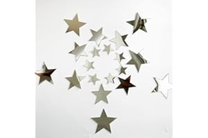 TVPHLLY 40Pcs Silver Stars Acrylic Mirror Wall Stickers with Adhesive Art Decal Satin Paper Baby Kids Bedroom Home DIY Decor Removable Stickers (Silver Stars)