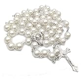 Virgin Mary White Faux Pearl Rosary Beads Catholic for Women - Catholic Gifts Women - Rosary Necklace for Women