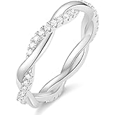 TIGRADE Women Eternity Ring Twisted Rope Cubic Zirconia Engagement Wedding Band Size 4-12
