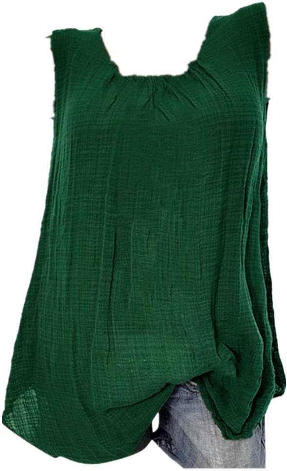 Tank Tops for Women Loose Fit Cotton Linen Sleeveless Scoop Neck Baggy T-Shirt Vest Blouse Tank Tops Plus Size