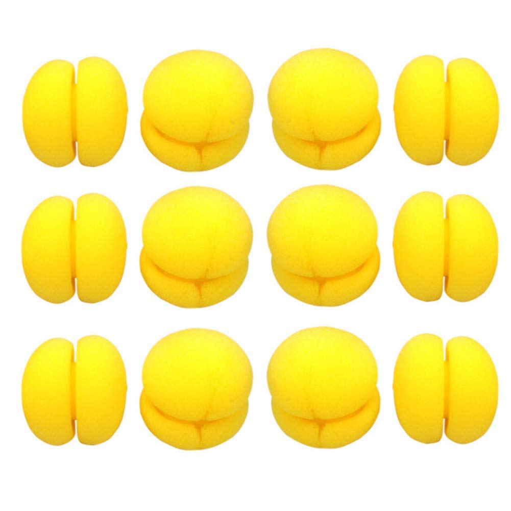12Pcs Round Soft Foam Sponge Hair Curlers Rollers Magic No Heat Sleeping Curling Accessories Hair Styling Tool for Women Girls (Yellow)