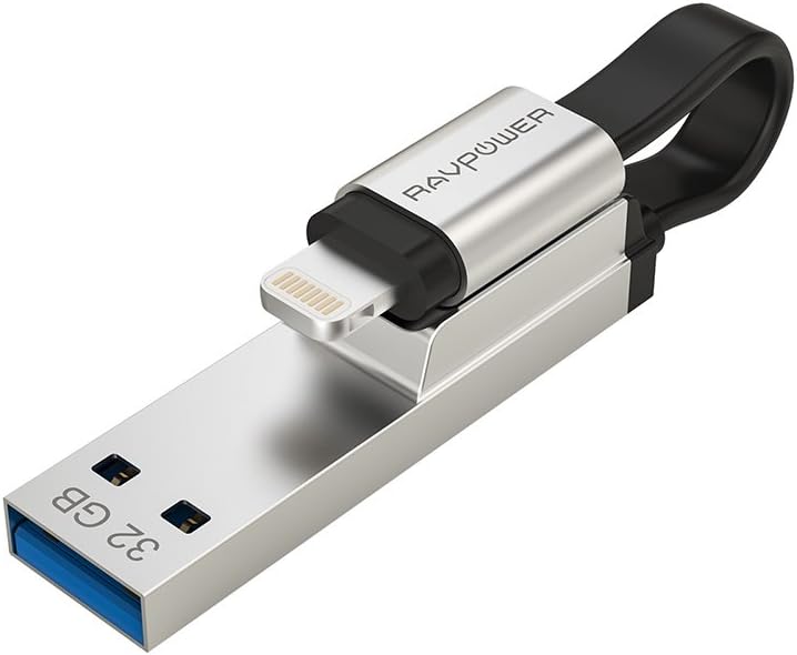 RAVPower iPhone iPad 32GB USB Pen Thumb Flash Drive 3.0 with Charging Support, Extended MFi Lightning Connector for iOS Mac Windows PC, External Storage Memory Expansion Stick