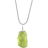 YANARA Raw Peridot Jewelry Necklace, Green Stone Rough Crystals Gemstone Dainty Pendants, Chakra Healing Crystals, August Birthstone, Silver Plated Chain 18 inch, Gifts For Men/Women