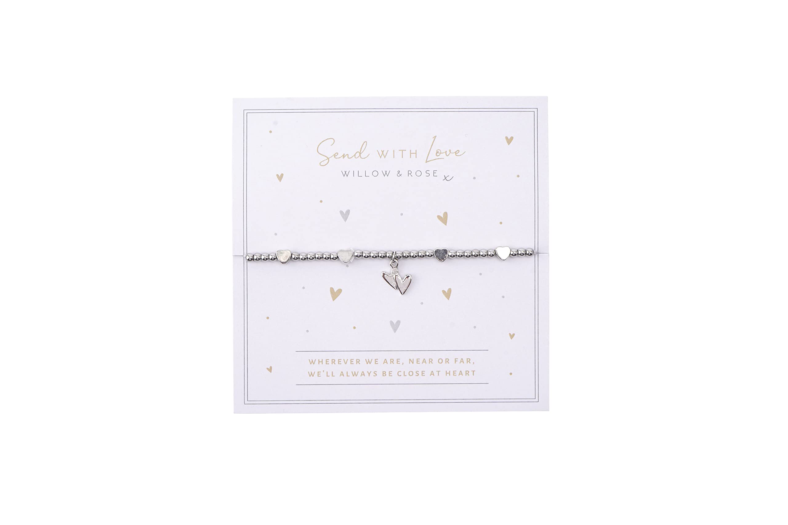 CGB Giftware | Beaded Heart Bracelet |’Wherever We Are, Near Or Far, We’ll Always Be Close At Heart’ | Silver | Gift Card | Send With Love collection | Item No. GB06346