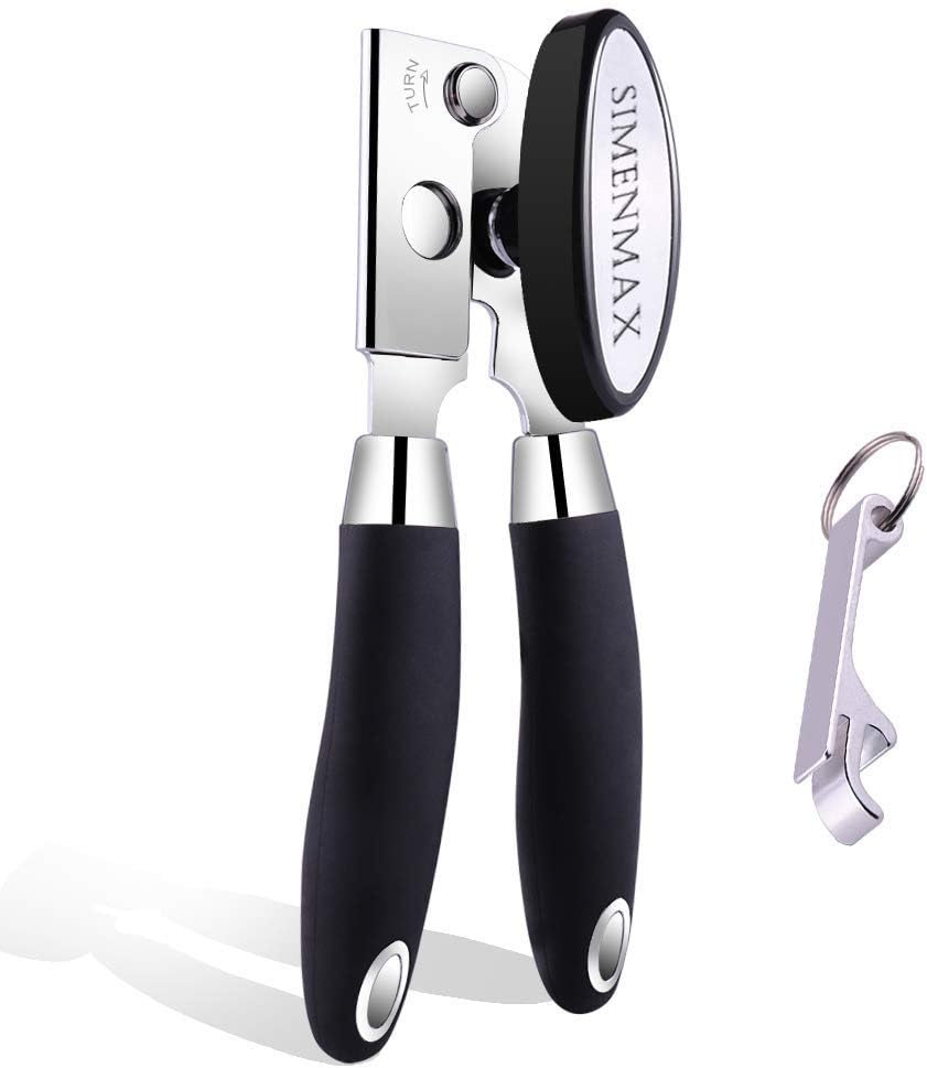 SIMENMAX Can Opener Manual Stainless Steel - [NO Rust Sharp Blade] [Soft Hand Grip - Large Knob] [Heavy Duty Cans Openers] [Smooth Edge] - Easy Turn for Seniors and Arthritis Hands