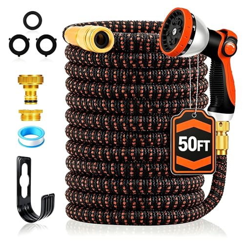 Yofidra Hose Pipe 50FT, Expandable Garden Hose with 10 Function Spray Nozzle, 3/4" & 1/2" Quick Connectors, Flexible Water Hose No-Kink, Lightweight Hosepipe for Garden, Car Washing Outdoor Cleaning