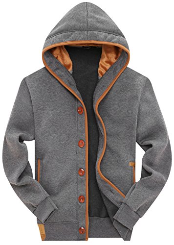 Wantdo Men's Fleece Button Hoodie Sweatshirts US XX-Large Grey