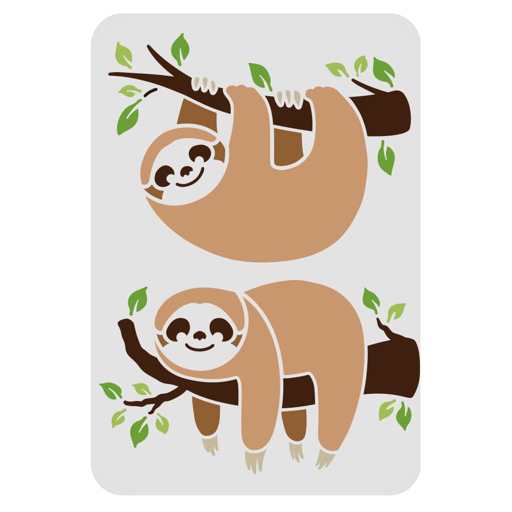 FINGERINSPIRE Sloth Stencil for Painting 29.7x21cm Slow Down Sloth Drawing Stencil Reusable DIY Sloth Stencil Animal Beer Stencil for Painting on Wood Tile Paper Fabric Floor Wall