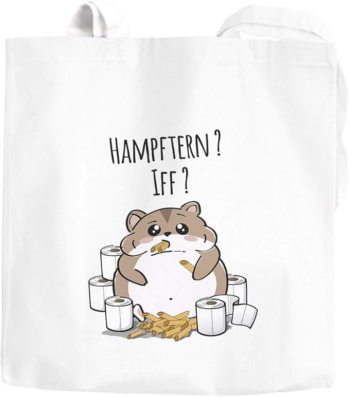 Moonworks&reg; Jutebeutel Corona Hamster Corona-Virus 2020 Hamsterk&auml;ufe Satire Klopapier Nudeln Parodie wei&szlig; 2 lange Henkel