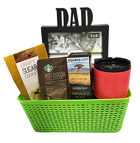 Gift Baskets for Men - Manly Mans Coffee and Snack Attack Gift Baskets - Perfect for any Father or Dad - Birthday - Get Well - Dad Son Husband (Coffee Gift Basket- Dad's Coffee To Go, Green)