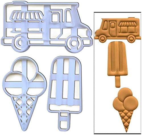 Set of 3 ice cream themed cookie cutters (Food Truck, Ice Cream Cone, Ice Popsicle), 3 pcs, Ideal for summer party