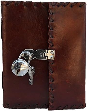 Genuine Leather Handmade Secret Leather Notebook Journal Diary Book with Actual Lock & Key for Girls Poets Writer & Artists Nice Gift for Teenagers Retro Vintage Classic Leather Bound Notebook (5 x 7)