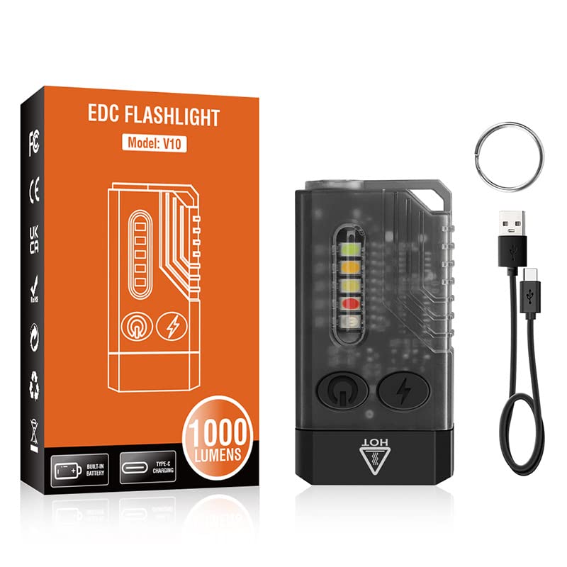 Aedcbaide Torches Led Super Bright Rechargeable Torch, 1000 Lumen Small Torch Mini Flashlight with Key Ring, 5 Levels & 8 Modes Lighting,Magnetically Adsorbed & Buzzer,Waterproof for Power Cuts Hiking
