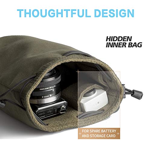 BEIYANG Drawstring Bag Camera Case, waterproof DSLR Camera Bag Soft Portable Lens Case Gadget for Traveling Outdoor and Canon Nikon Sony Pentax Olympus Polaroid Shockproof DSLR Case Yellow Green Black - Thumbnail 3