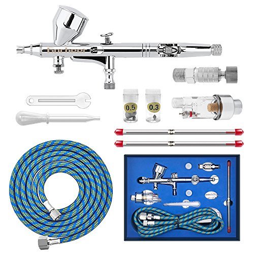 Gocheer Alta precisione Pistola Aerografo Doppia azione Gravità Alimentare Aerografo con 0,2 0,3 0,5mm ugelli Set per Tatuaggi Nail art Trucco Spray con Kit Pulizia Aerografo