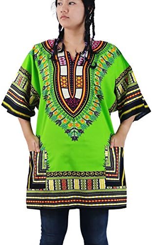 Dashiki Kaftan Top Shirt Colourful Unisex African Style One Size (Green DA-07)