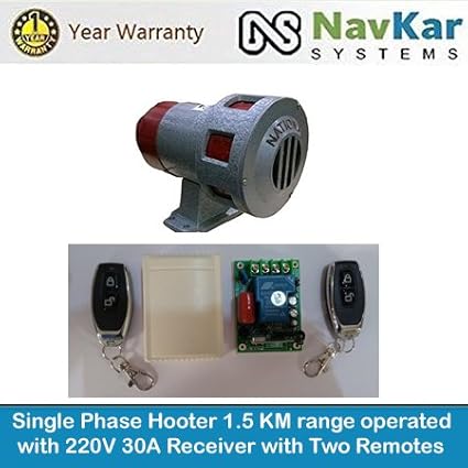 NAVKAR Single Phase Hooter for Industries, School & College 1.5 Km Range with 220V 30A Receiver with 2 remotes