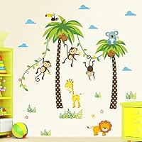 Peel & Stick Wall Art Decal Sticker Cartoon Coco Monkey Lion Giraffe Home Decor for Kids Nursery Children Boys Girls Room Living Room