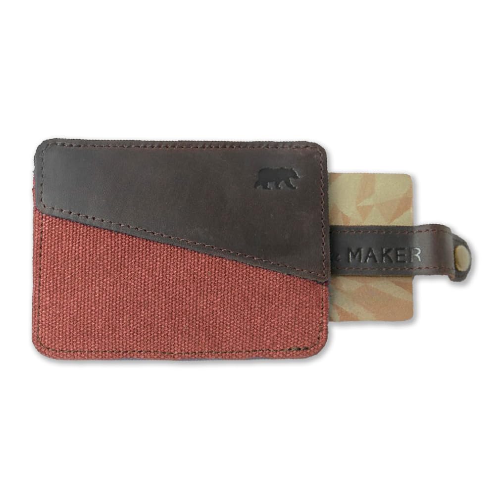 Slim Wallet Mens Handy® - Pull Out System - Leather and Canvas Coton - Card Holder and Coins Pocket (Orange)
