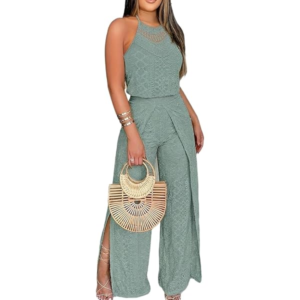 Amazon.com: CHICME Halter Hollow Out Jumpsuits for Women Dressy