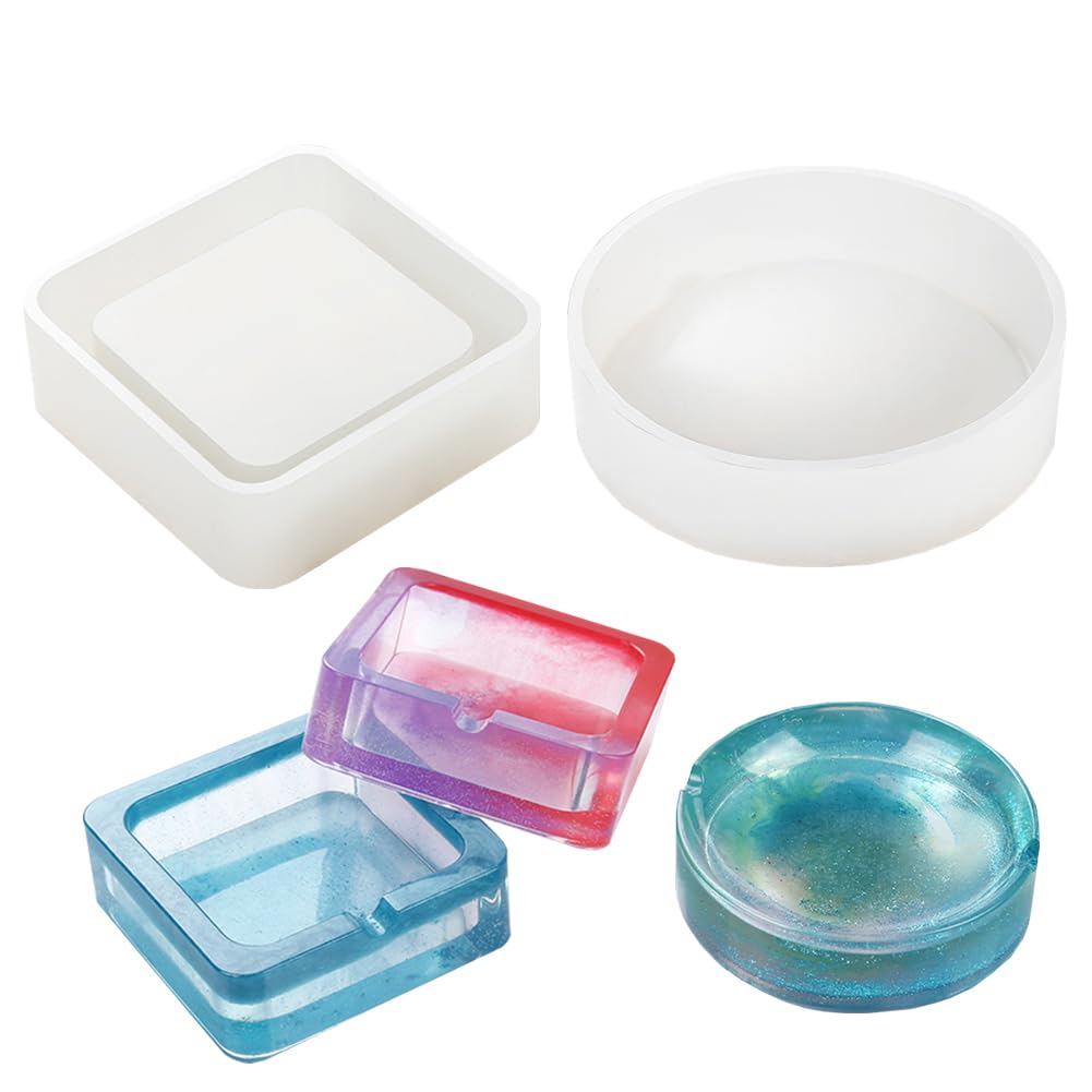 issdem Ashtray Molds for Resin Casting - Square & Round Large Size Resin Art Molds