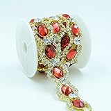 Seasofbeauty Clear Rhinestone Red Crystal Tone Bridal Dress Costume Trim 1 Yard Gold