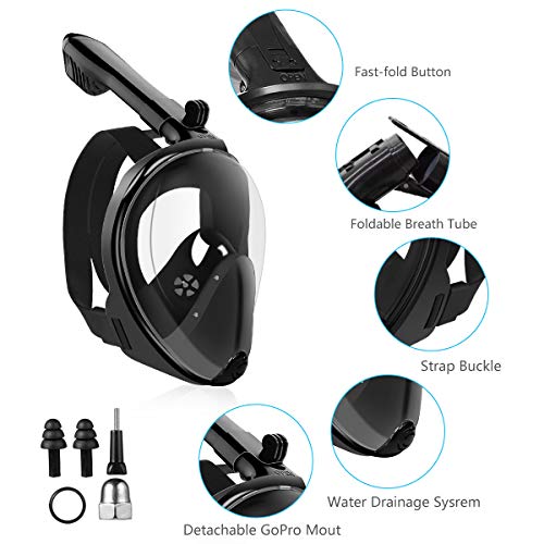 RegeMoudal Snorkel Mask Panoramic View Scuba Diving Mask with Panoramic Full Face Design- Longer Ventilation Pipe, Watertight, Anti Fog & Anti Leak Technology,for Diving Swimming (Black, L/XL) - Thumbnail 2