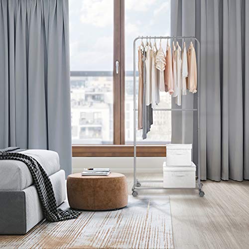 Simple Trending Double Rod Clothing Garment Rack, Rolling Clothes