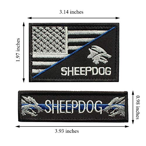 2 Pieces Patches Sheepdog Thin Blue Line, Tactical USA Flag Patch