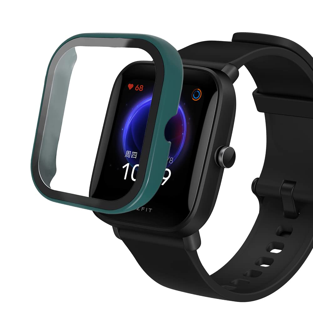 SeNool Case Compatible with Amazfit GTS 2 Mini/Amazfit Pop Pro, Hard PC Protective with Glass Screen [9H Hardness, Anti-Scratch] Protector Cover for Amazfit Pop Pro/GTS 2 Mini - Green