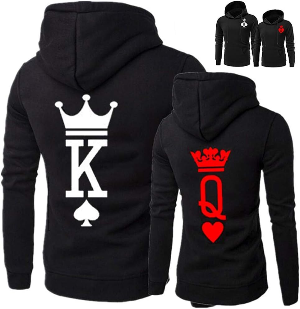 YJQ King Queen Hoodies Couple Matching Long Sleeve Pullover Hoodie Sweatshirts Set