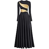 yrsZX Women's Praise Dance Dress Leaf Gold Metallic Long Sleeve Liturgical Worship Lyrical Dance Costume Church Robe