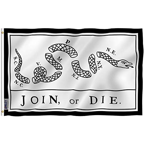 Anley Fly Breeze 3x5 Foot Join Or Die Flag - Vivid Color and UV Fade Resistant - Canvas Header and Double Stitched - Rattlesnake Flags Polyester with Brass Grommets 3 X 5 Ft