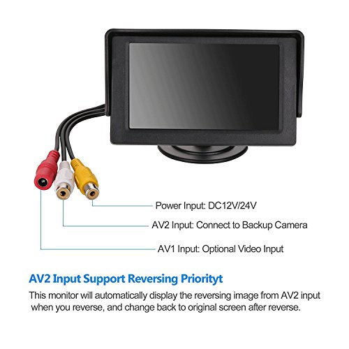 ATian 4.3 Inches Car Monitor TFT LCD Color Display Car Rear View Monitor Screen with 2 AV Input for Car Rear View Cameras, with Dash Mounting Stand and 3M Sticker, Fit for Almost All The Vehicles