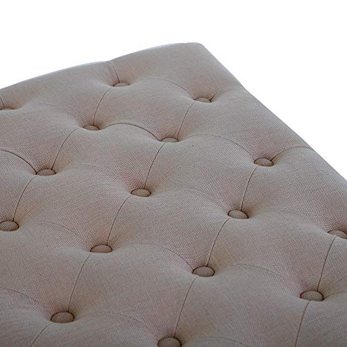 Simhoo Large Square Tufted Lined Ottoman Coffee Table with Casters,Beige Upholstery Button Footstool Cocktail with Wheels for Living Room