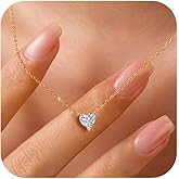 Cubic Zirconia Choker Heart Shaped Diamond Necklace for Women, 925 Sterling Silver Minimalist Heart Necklace for Mother 14k Gold Plated Dainty Tiny CZ Love Pendant Necklace Teacher Bride Wedding Valentines Day Jewelry Gift