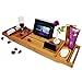 Regal Bazaar Bamboo Bath Tub Caddy Tray - Extending Sides, 2 Removable Spa Trays, Book Holding Stand, Cellphone Slot, Wine Glass and Cup Holders, and Non Slip Base - Free Soap Dish