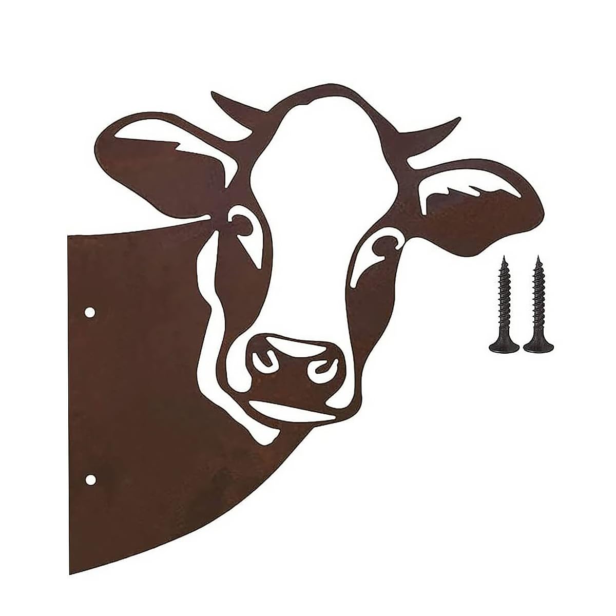 POFET Metal Cow Garden Decoration Tree Stake Rustic Patina Brown Cow Fence Lawn Ornaments for Garden Patio Balcony Farm Decor