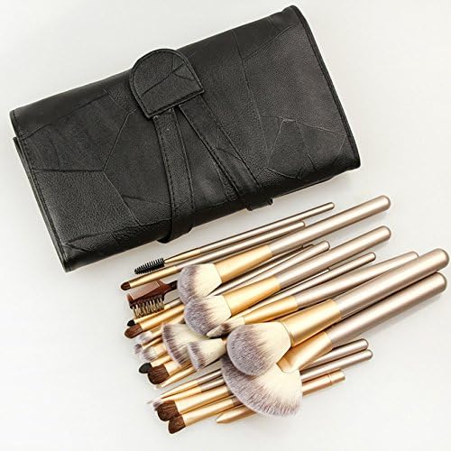 OVGOMA 24 Piece Brush Set Horse Hair Professional Makeup Brush Set Foundation Makeup Brushes Set Kits with White Cream-colored Case Bag (black)